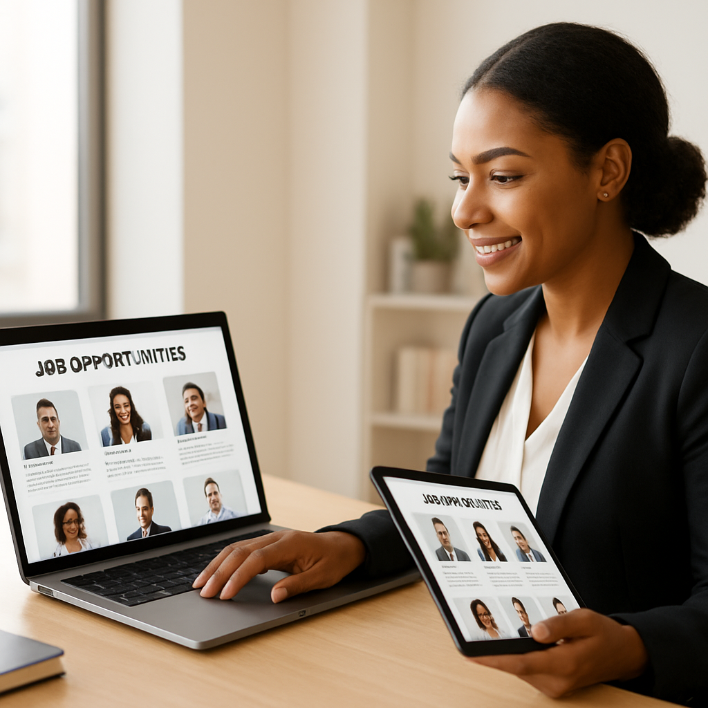 Professional reviewing job opportunities on modern devices